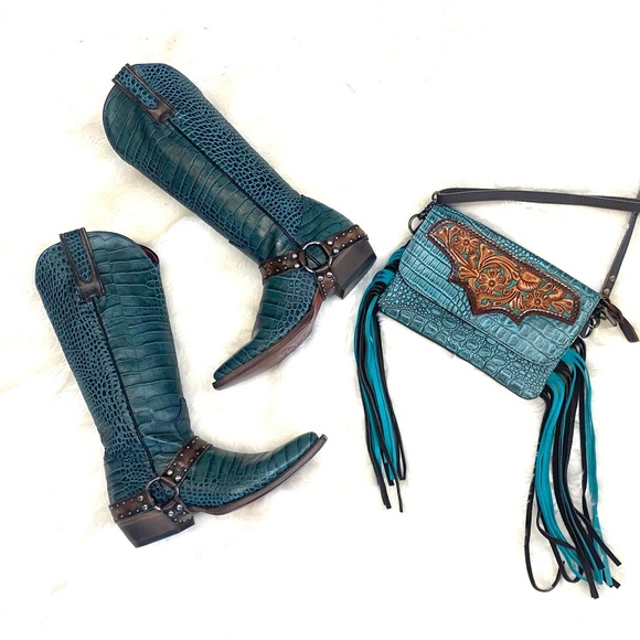 NWT Freebird Lusitano Boots in Turquoise Croc - Picture 9 of 9